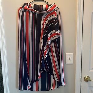 Blue and Orange Asymmetrical Wrap Midi Skirt